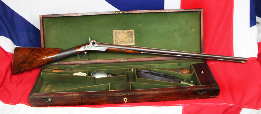 A Simply Wondrous, And An Absolute Beauty of a Cased, Double Barrelled Percussion Sporting Gun, Tools, Powder Flask Cleaning Rod, Nipple Key, Ramrod With Multi Heads, Turnscrew Etc. Bespoke Made Circa 1835. Maker to The King. W Parker Master Gunsmith