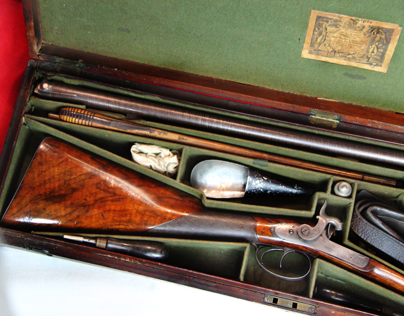 A Simply Wondrous, And An Absolute Beauty of a Cased, Double Barrelled Percussion Sporting Gun, Tools, Powder Flask Cleaning Rod, Nipple Key, Ramrod With Multi Heads, Turnscrew Etc. Bespoke Made Circa 1835. Maker to The King. W Parker Master Gunsmith