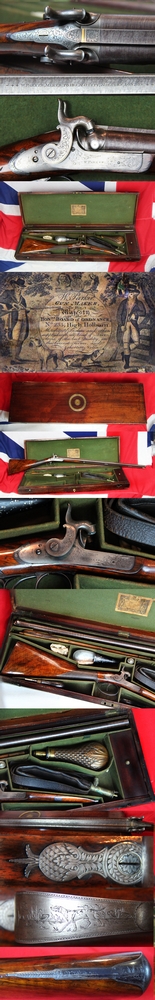 A Simply Wondrous, And An Absolute Beauty of a Cased, Double Barrelled Percussion Sporting Gun, Tools, Powder Flask Cleaning Rod, Nipple Key, Ramrod With Multi Heads, Turnscrew Etc. Bespoke Made Circa 1835. Maker to The King. W Parker Master Gunsmith