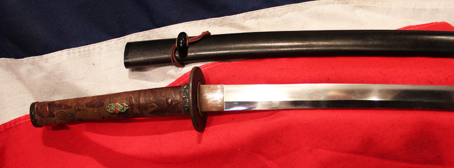 A Most Fine & Beautiful Koto Period Katana Signed Sukesada of Bizen Dated 1560. With Original & Exceptionally Rare Original Dutch Black-ship 1540’s Imported Leather Bound Tsuka. With Original Japanese Insect Pattern Embossing