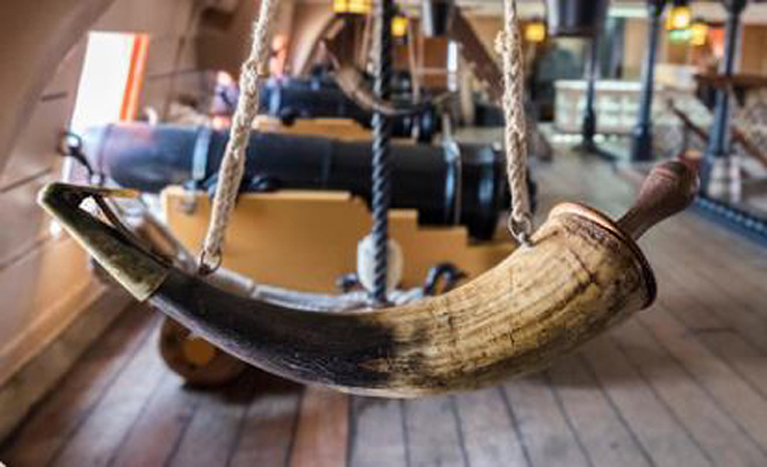 18th Century Royal Naval 100 Gunner Ship-Of-The-Line, Gunner's Cannon Priming Flask, Made and Used from the American Revolution, the Battle of Trafalgar and Beyond. Bearing a Royal Naval Ordnance Crown Stamp