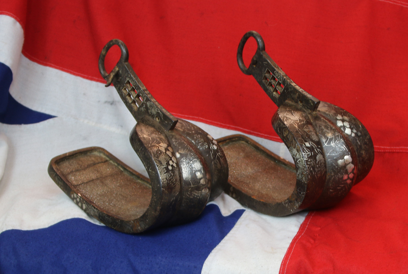 Wonderful, Original Antique, Japanese Samurai Battle Armour. A Super Pair of Edo Period Samurai Saddle Stirrups, Silver Inlaid & Signed By Yoshihira from Kashu Province. Probably a Daimyo or Seieibushi Samurai of the Maeda Clan, Lords of Kaga