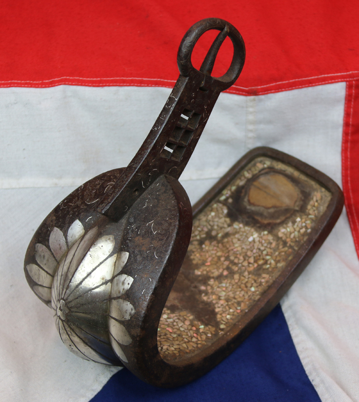 A Simply Beautiful, Edo Era Chrysanthemum Silver Kiku Mon Crested, Samurai Abumi Stirrup. Used By Samurai on Horseback, For Standing Archery in Combat, And As A Close Combat Kick Motion Weapon Against Enemy Foot Samurai