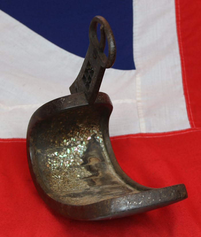 A Simply Beautiful, Edo Era Chrysanthemum Silver Kiku Mon Crested, Samurai Abumi Stirrup. Used By Samurai on Horseback, For Standing Archery in Combat, And As A Close Combat Kick Motion Weapon Against Enemy Foot Samurai