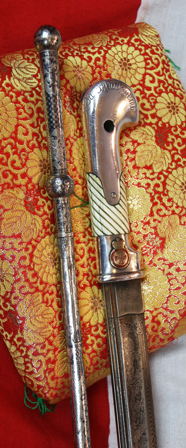 A Most Rare, Original, Romanov, Russian Cossack Solid Silver Shashka & Silver Cossack Whip With Concealed Dagger, 'The Imperial Russian Honour Sword & Nagaika Awards of Gallantry' Awarded by The Czar The Russian Version of the British Victoria Cross