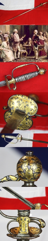 A Wonderful Museum Grade, Rare 18th Century French Small-Sword of Parcel Gilt, Silver & Steel. As Fine As Anything Comparable in the Royal Collection, or Les Invalides Army Museum in Paris.
