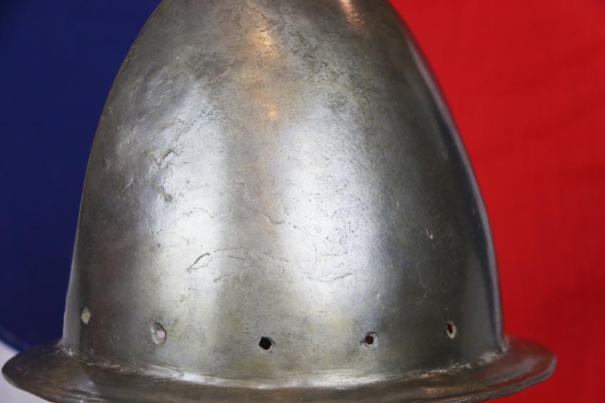 Very Fine Late 16th Century, Morion Cabasset Helmet. A Queen Elizabeth Ist Helmet of the Spanish Armada Period Circa 1570. Captured From the Spanish Fleet, Re-issued to English Musketeers and Pikemen & Used Until the English Civil War of King Charles 1st