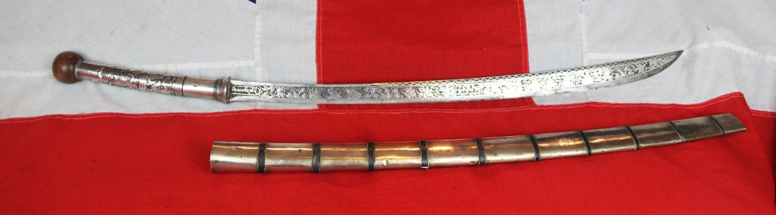 A Rare & Beautiful Antique Burmese High Status Noble’s Silver Sword, With Silver Inlaid Blade