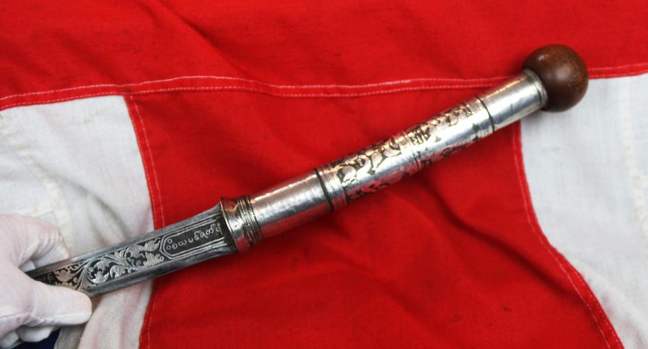 A Rare & Beautiful Antique Burmese High Status Noble’s Silver Sword, With Silver Inlaid Blade