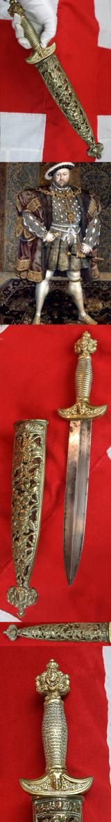 Fit For A King. Late 16th Century Style Holbein Swiss Dagger, a Fabulous Masterpiece, With a Superbly Pierced Scabbard Depicting a Scene of Landsnicht Knights. Designed By Hans Holbein For King Henry VIIIth. Only The Second We Have Seen in 20 Years
