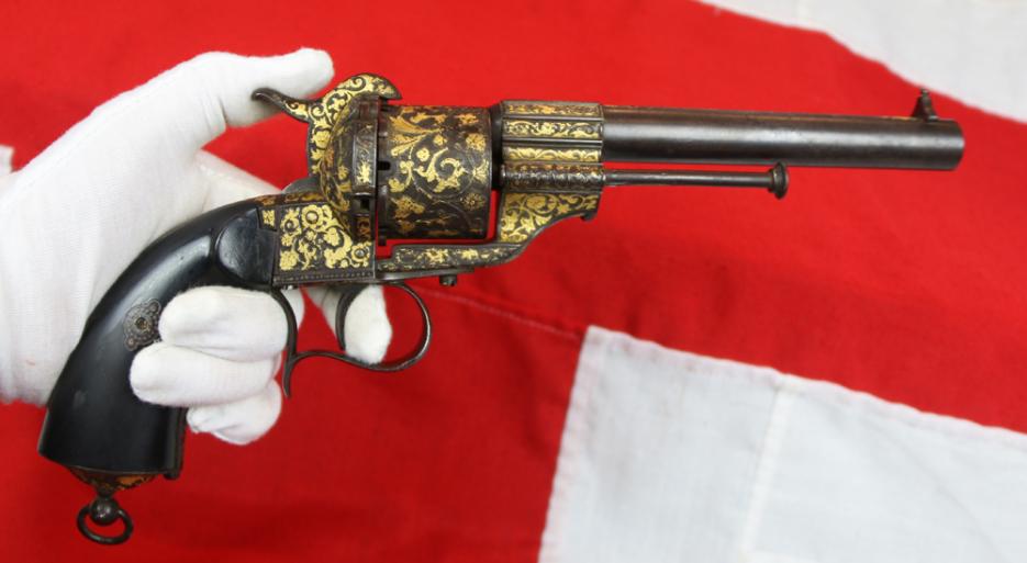 A Stunning Gold Onlaid Presidential Grade Large Calibre 1855 French Single Action Revolver of Royal Quality, Worthy of the French Emperor Napoleon IIIrd