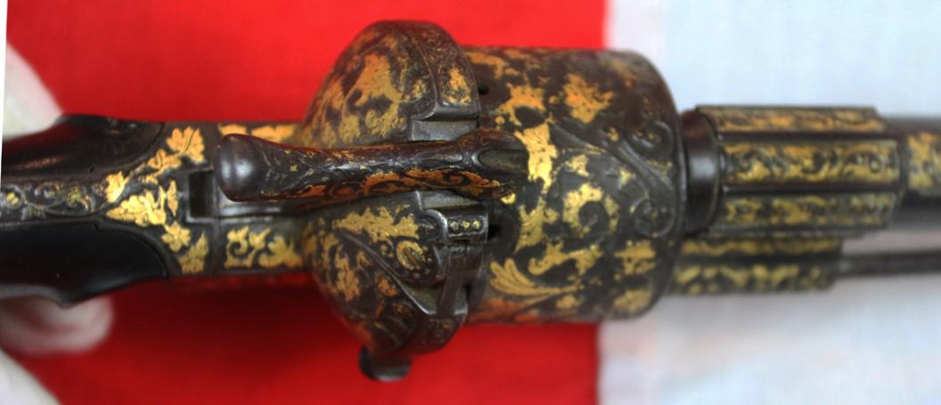 A Stunning Gold Onlaid Presidential Grade Large Calibre 1855 French Single Action Revolver of Royal Quality, Worthy of the French Emperor Napoleon IIIrd