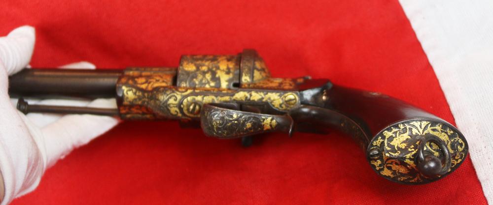 A Stunning Gold Onlaid Presidential Grade Large Calibre 1855 French Single Action Revolver of Royal Quality, Worthy of the French Emperor Napoleon IIIrd