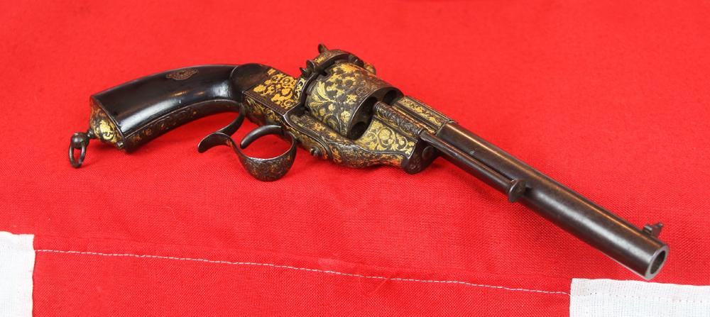 A Stunning Gold Onlaid Presidential Grade Large Calibre 1855 French Single Action Revolver of Royal Quality, Worthy of the French Emperor Napoleon IIIrd