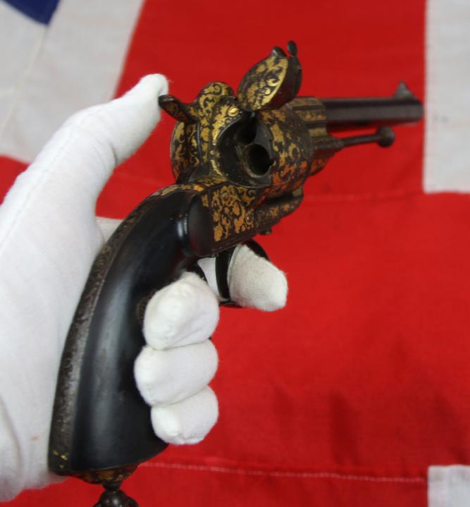 A Stunning Gold Onlaid Presidential Grade Large Calibre 1855 French Single Action Revolver of Royal Quality, Worthy of the French Emperor Napoleon IIIrd