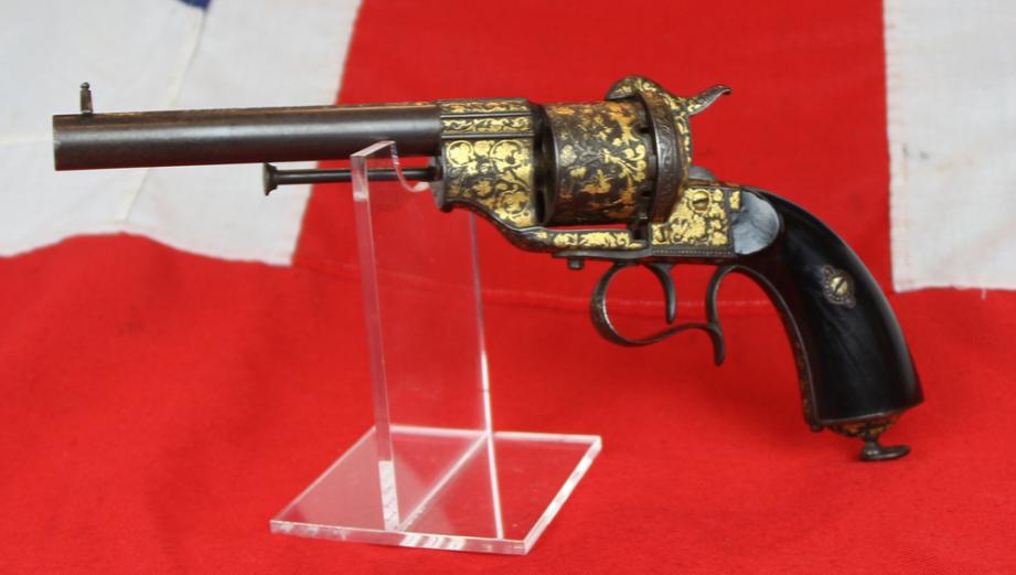 A Stunning Gold Onlaid Presidential Grade Large Calibre 1855 French Single Action Revolver of Royal Quality, Worthy of the French Emperor Napoleon IIIrd