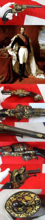 A Stunning Gold Onlaid Presidential Grade Large Calibre 1855 French Single Action Revolver of Royal Quality, Worthy of the French Emperor Napoleon IIIrd