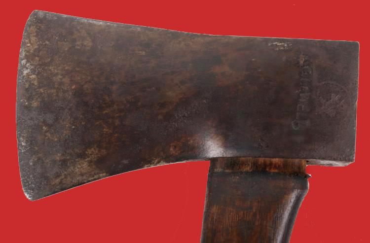 Part of a Superb WW1 Machine Gunner's Collection, British and German. An Incredibly Rare WW1 German Machine Gunners Abteilung Marked Utility and Combat Axe and Cradle Leather Belt Holster Regimentally Marked