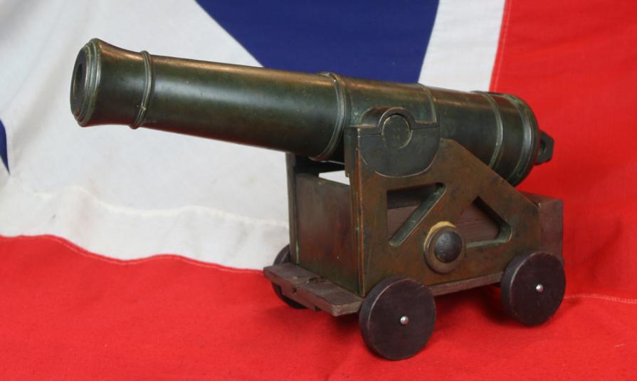A Stunning, Original 1840's ‘Prototype’ Bronze Cannon of a Dundas 32 Pounder Cannon On Original Bronze Carriage For Coastal Artillery. Around Quarter Size Original Presentation Cannon Made Circa 1840 To Assist In The Acquisition of The Ordnance Contract