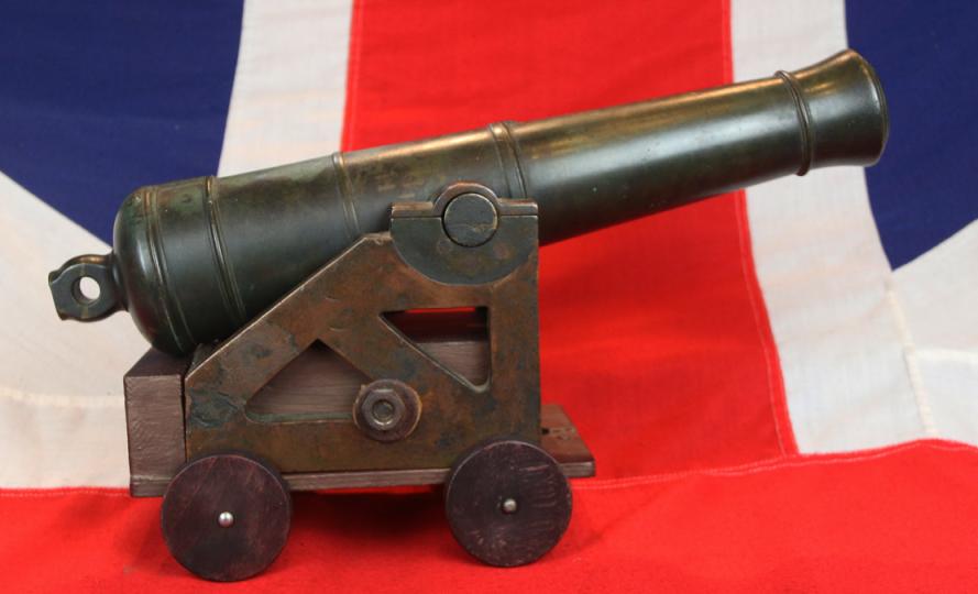 A Stunning, Original 1840's ‘Prototype’ Bronze Cannon of a Dundas 32 Pounder Cannon On Original Bronze Carriage For Coastal Artillery. Around Quarter Size Original Presentation Cannon Made Circa 1840 To Assist In The Acquisition of The Ordnance Contract