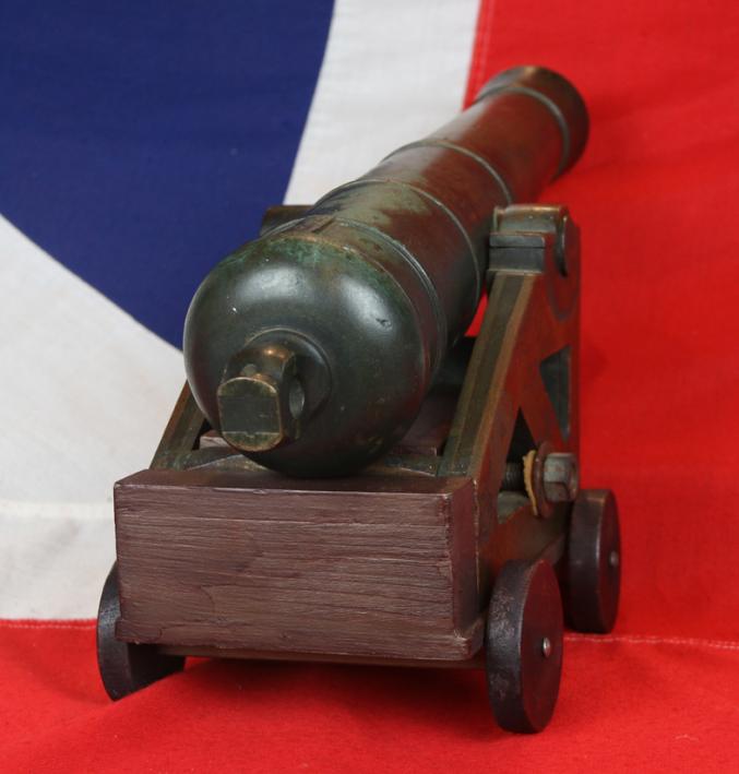 A Stunning, Original 1840's ‘Prototype’ Bronze Cannon of a Dundas 32 Pounder Cannon On Original Bronze Carriage For Coastal Artillery. Around Quarter Size Original Presentation Cannon Made Circa 1840 To Assist In The Acquisition of The Ordnance Contract