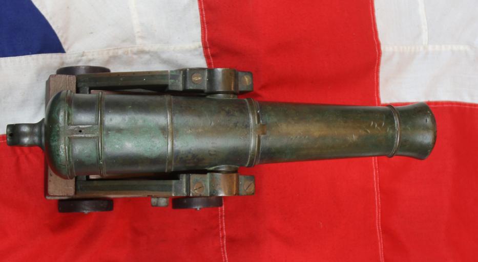 A Stunning, Original 1840's ‘Prototype’ Bronze Cannon of a Dundas 32 Pounder Cannon On Original Bronze Carriage For Coastal Artillery. Around Quarter Size Original Presentation Cannon Made Circa 1840 To Assist In The Acquisition of The Ordnance Contract