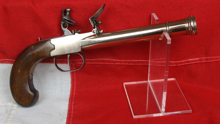 A Fabulous & Impressive 18th Century Ship Captain’s Beautiful & Large, Brass Barrel Naval Blunderbuss Flintlock Pistol, With Box-Lock Action.