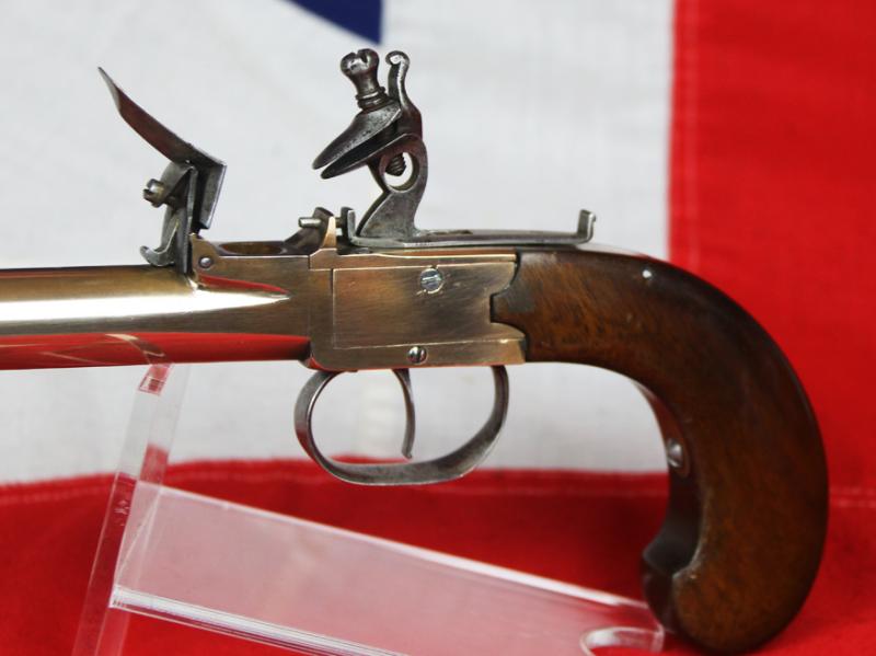 A Fabulous & Impressive 18th Century Ship Captain’s Beautiful & Large, Brass Barrel Naval Blunderbuss Flintlock Pistol, With Box-Lock Action.