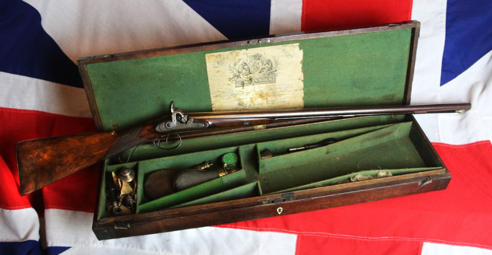 A Fabulous Quality King George IIIrd Cased Double Barrel Sporting Gun By World Renowned Gunsmith S.Nock, Early Transitional Flintlock To Percussion