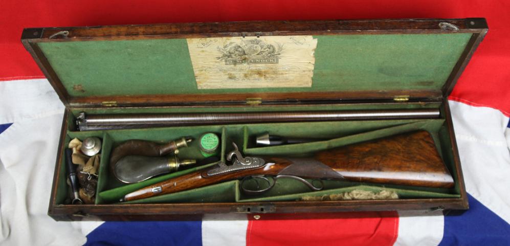 A Fabulous Quality King George IIIrd Cased Double Barrel Sporting Gun By World Renowned Gunsmith S.Nock, Early Transitional Flintlock To Percussion