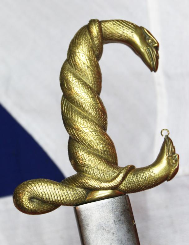 A Superb Late 18th Century, Napoleonic Wars British Officer's Sabre With a French 'Trophy' Blade, With An Ancient Egyptian Goddess Wadget Entwined Serpent British Hilt