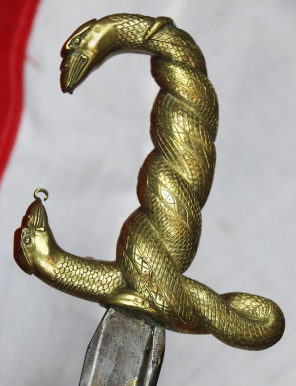 A Superb Late 18th Century, Napoleonic Wars British Officer's Sabre With a French 'Trophy' Blade, With An Ancient Egyptian Goddess Wadget Entwined Serpent British Hilt