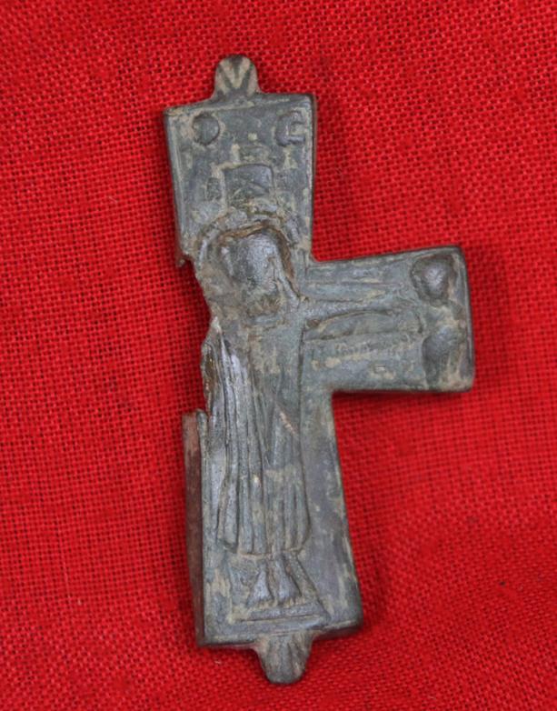 A Fabulous 10th to 12th Century, Crusader Knights Period, Original, Large Reliquary Pectoral Cross Pendant, Crucifix. Possibly Cleaved By a Sword Cut