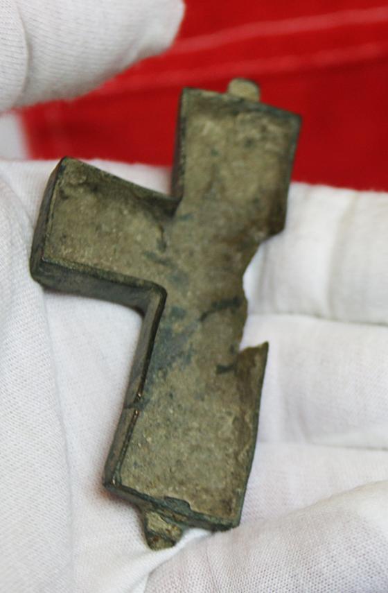 A Fabulous 10th to 12th Century, Crusader Knights Period, Original, Large Reliquary Pectoral Cross Pendant, Crucifix. Possibly Cleaved By a Sword Cut