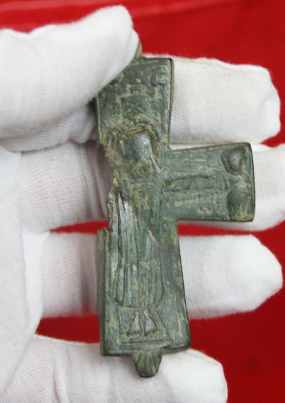 A Fabulous 10th to 12th Century, Crusader Knights Period, Original, Large Reliquary Pectoral Cross Pendant, Crucifix. Possibly Cleaved By a Sword Cut