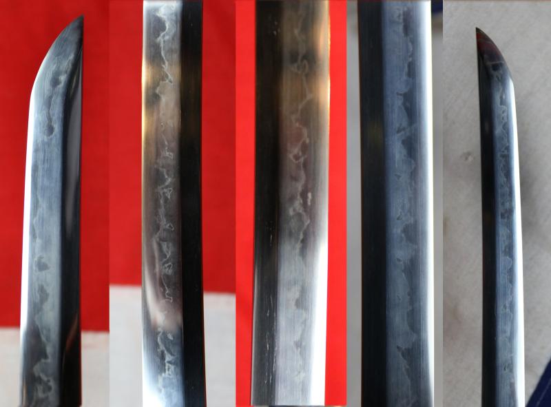 A Fabulous Museum Grade Samurai Daimyo's Art-Sword. From The Koto Era. A Samurai Wakizashi Sword By Master Tadamitsu With Rare Gaku-mei Nakago. Blade, Circa 1440-1460. Mino Goto Koshirae, With Deep Red Ishime Lacquer Saya & Black Silk Binding