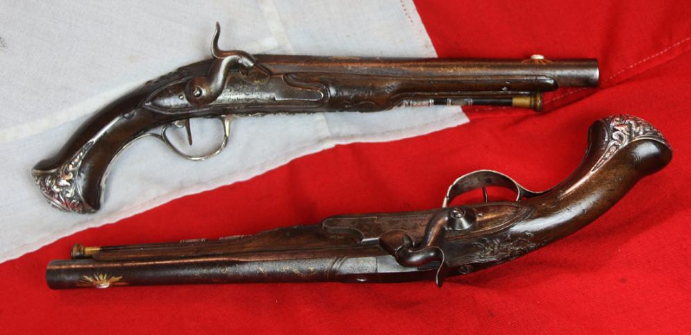 Pair of Magnificent, French Royal Grade & Simply Superb Solid Silver Mounted 18th Century 'Parisian' Saddle & Duelling Pistols, Last Used in Combat At Waterloo, Bespoke Made by Maitre Kettinis, Arquebusier a Paris, Of Museum Quality