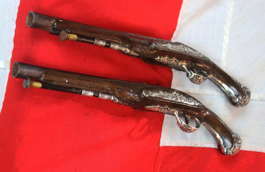 Pair of Magnificent, French Royal Grade & Simply Superb Solid Silver Mounted 18th Century 'Parisian' Saddle & Duelling Pistols, Last Used in Combat At Waterloo, Bespoke Made by Maitre Kettinis, Arquebusier a Paris, Of Museum Quality
