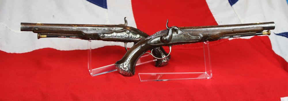 Pair of Magnificent, French Royal Grade & Simply Superb Solid Silver Mounted 18th Century 'Parisian' Saddle & Duelling Pistols, Last Used in Combat At Waterloo, Bespoke Made by Maitre Kettinis, Arquebusier a Paris, Of Museum Quality