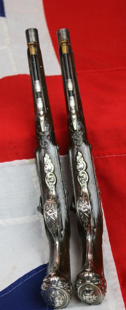 Pair of Magnificent, French Royal Grade & Simply Superb Solid Silver Mounted 18th Century 'Parisian' Saddle & Duelling Pistols, Last Used in Combat At Waterloo, Bespoke Made by Maitre Kettinis, Arquebusier a Paris, Of Museum Quality