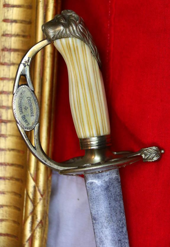 A Personalised & Named Naval Sword of an 1804 Naval Hero Commodore of a British East Indiaman Fleet & His Original Framed Portrait