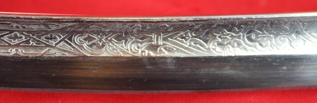 ⚔️Original 19th Century Carved Blonde Rhino Horn Hilted Emperor Menelik IInd Ethiopian Shotel With Deeply Curved Fully Etched Blade With Scrolling, Amharic Script & a 1780 Silver Austro Hungarian Thaler Pommel. & Used Into Reign of Emperor Haile Selassie