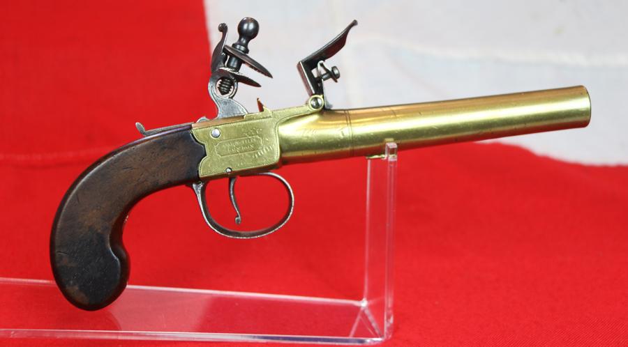 A Most Beautiful All Brass Large Boxlock King George IIIrd Napoleonic Wars Flintlock Pistol. By Master Gunsmith Philip Bond of London