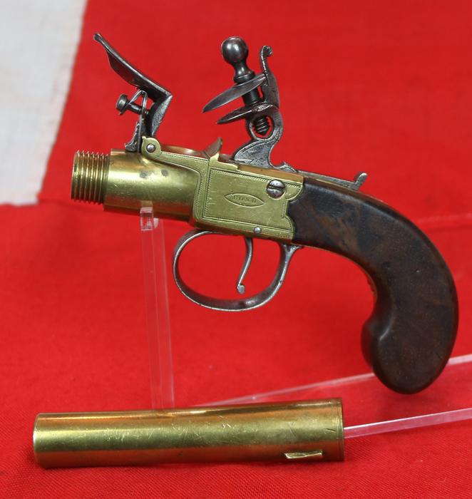 A Most Beautiful All Brass Large Boxlock King George IIIrd Napoleonic Wars Flintlock Pistol. By Master Gunsmith Philip Bond of London