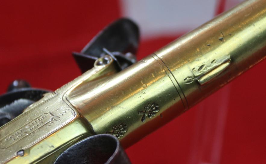 A Most Beautiful All Brass Large Boxlock King George IIIrd Napoleonic Wars Flintlock Pistol. By Master Gunsmith Philip Bond of London