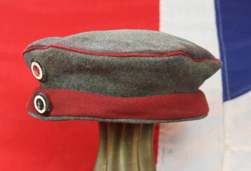Early War M1910 Feldgrau & Wine Red Wool Cloth Lancer’s Mutze Representing the Colours of a Prussian Uhlans Lancers Regiment. The Very Same Type And Rare Colour Scheme worn by Corporal Adolf Hitler While Serving In The Trenches in WW1.