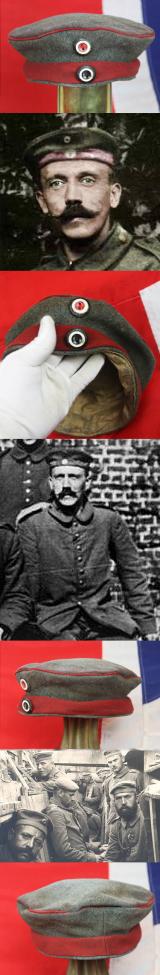 Early War M1910 Feldgrau & Wine Red Wool Cloth Lancer’s Mutze Representing the Colours of a Prussian Uhlans Lancers Regiment. The Very Same Type And Rare Colour Scheme worn by Corporal Adolf Hitler While Serving In The Trenches in WW1.
