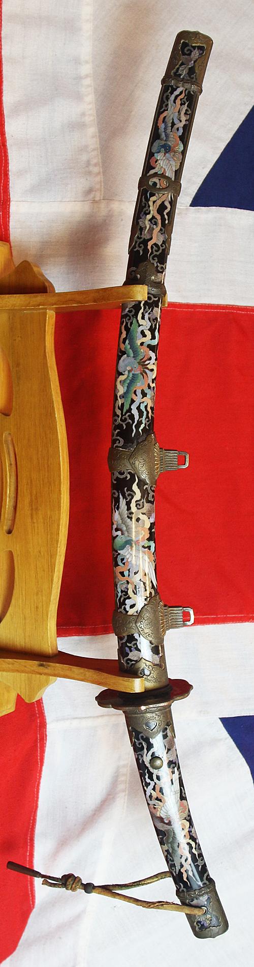 A Stunning True Art Sword. A Spectacular & Immensely. Beautiful Museum Grade Cloisonne Enamel Samurai's Suzaku Phoenix Tachi With A Signed Shinto Blade By Bizen Kuniyoshi. Bearing the Paulownia Mon of the Imperial Court