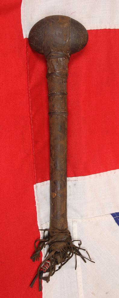 Native American Plains Indian Stone War-Club Hunting-Maul, Wood Handle Raw Hide Bound