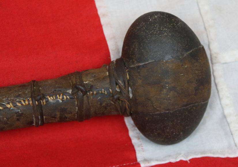 Native American Plains Indian Stone War-Club Hunting-Maul, Wood Handle Raw Hide Bound
